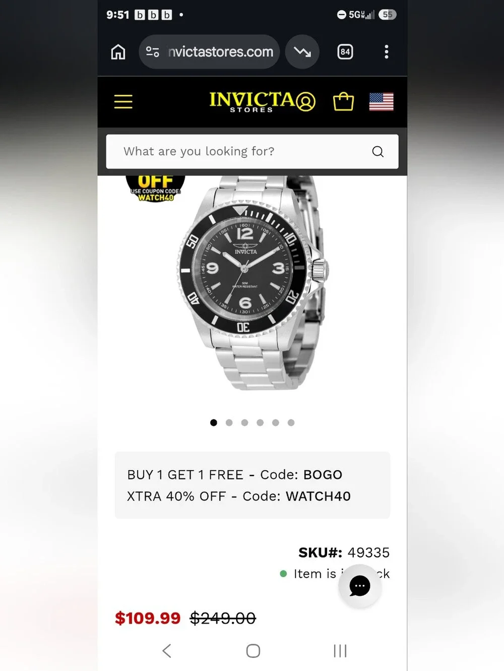 425.  Invicta Specialty Rowan Men's Watch - 40mm. Steel (49335)